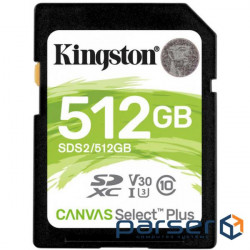 Memory card Kingston 512GB SDXC class 10 UHS-I U3 Canvas Select Plus (SDS2/512GB)